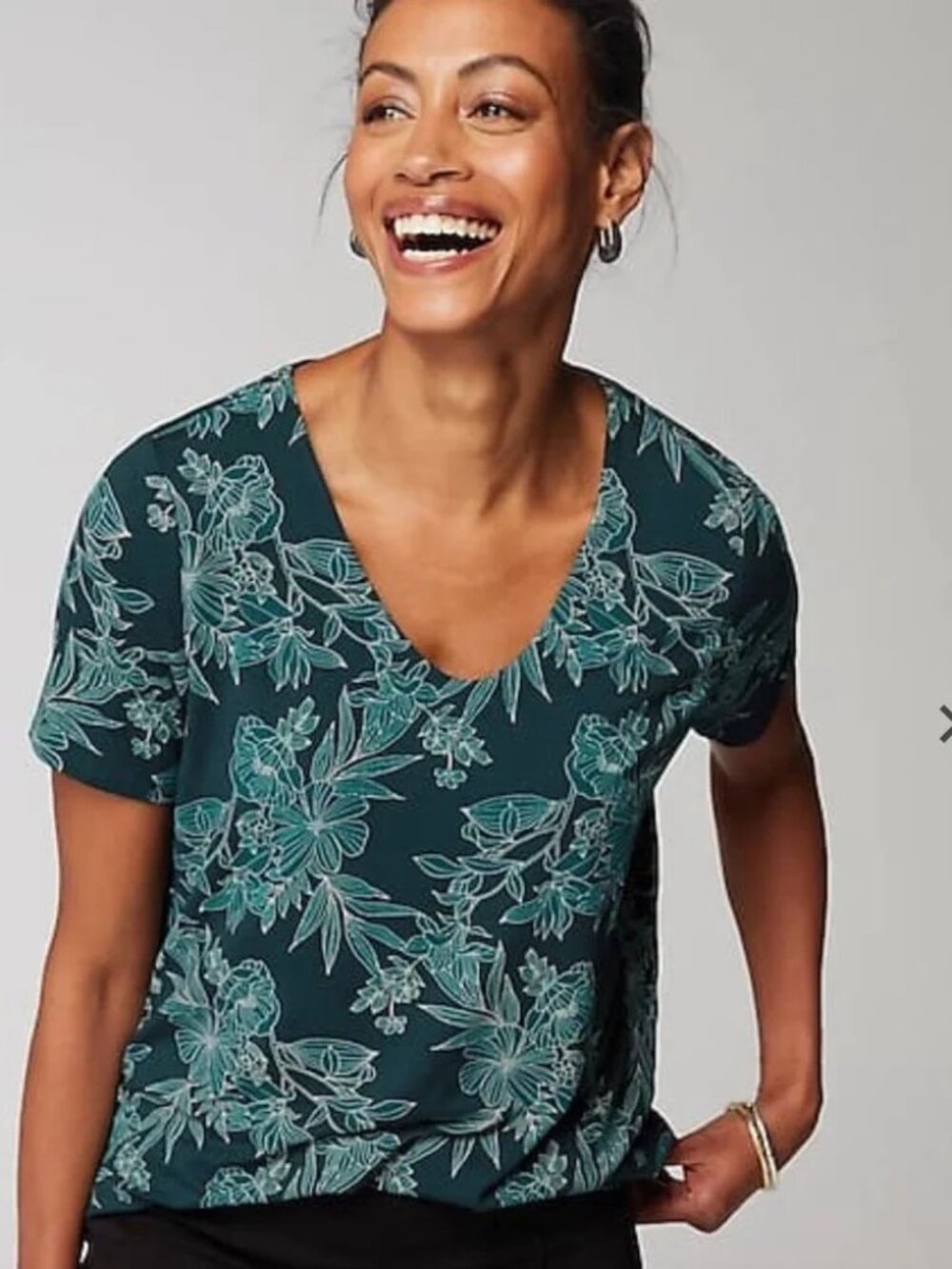 J. Jill Teal Floral Top and Shorts Set Shirt Size M Shorts Size L